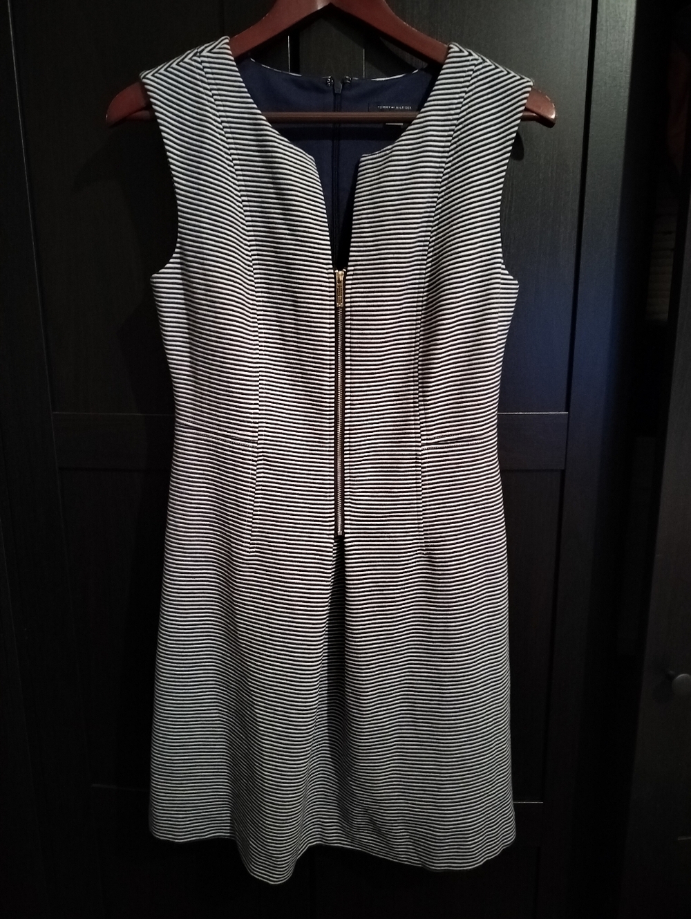 New W Tags Tommy Hilfiger Navy & White Striped Sleeveless Dress Front Zip 8/Med